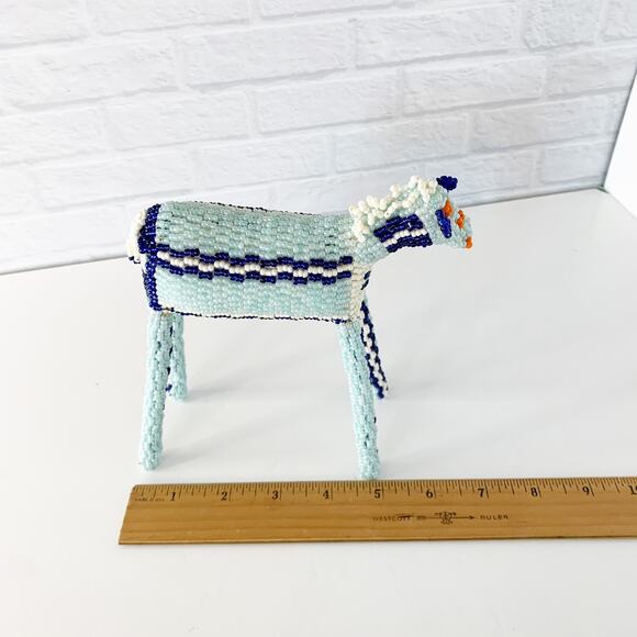 Beaded Horse Figure Sculpture South Africa Art 6" x 6" Blue Animal Long Legs - Picture 8 of 8